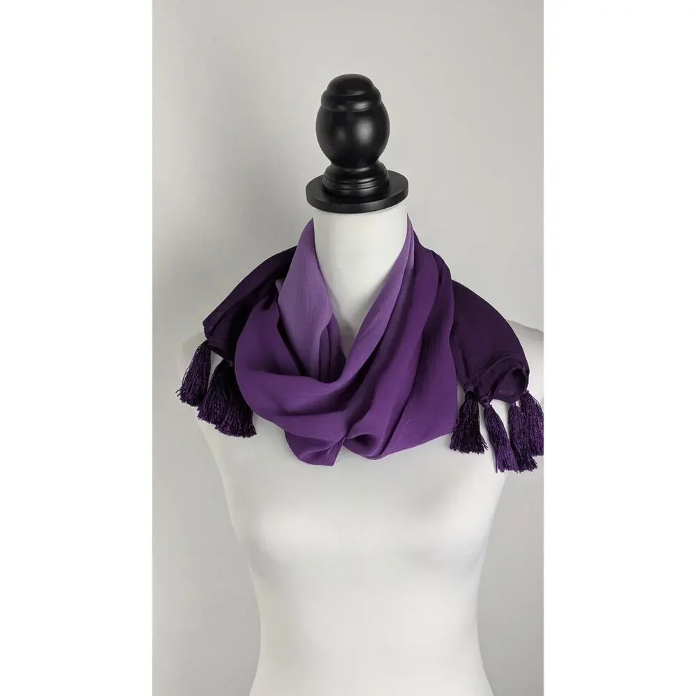 Vtg Pegasus Hand Dyed Silk Crepe Scarf Ombré Purple Tassels Fiber Art 68x11 EUC
